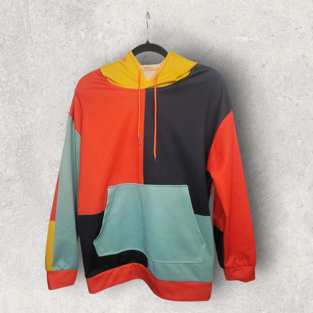 Colorblock Hoodie with Yellow, Red, and Teal